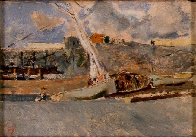Maria Fortuny i Marsal Paesaggio con barche oil painting image